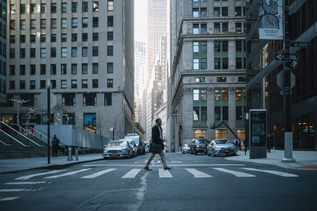 Walking in Downtown Manhattan